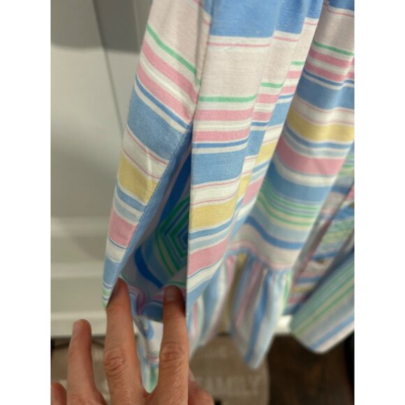 Vintage 80s Models Coat Button Front Striped Pastel Dress Cover Up - Picture 5 of 8